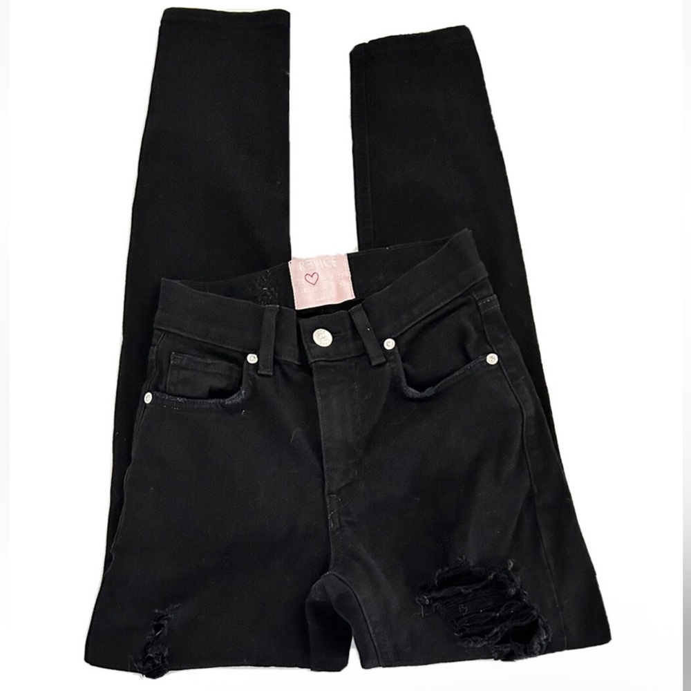 Revice | Black Skinny Leg High Rise Distressed Jeans Size 24 Black Dark Wash - Picture 4 of 10